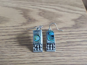 Abalone Muschel Aufsteck Ohrringe 925 Sterlingsilber signiert/Vintage - Bild 1 von 4