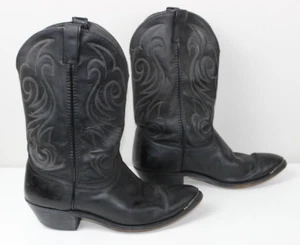 Laredo Black Leather Classic Western Cowboy Boots Metal Toes Mens Size 9.5 EE - Picture 1 of 9