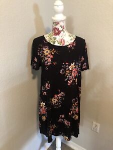 Maurices Black Pink Floral Pullover Casual Sheath T-Shirt Dress Size Medium