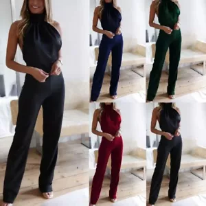 Women's Sexy Hang Neck Backless Jumpsuits Party Fashion Slim Fit Rompers Pants - Picture 1 of 13