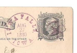 IA 1880 UX5 Postal Card Iowa Falls Purple CDS Fancy Cancel Star in Circle - Picture 1 of 3