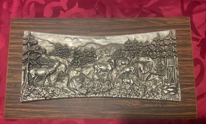 Altes Schild Zinn Holzoptik/Wandbild Wald,Hirsche,Rehe,,Jäger,Wild,Retro,Vintage - Bild 1 von 3