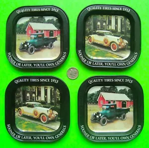SET 4 SOTTOBICCHIERI IN LATTA LITOGRAFATI General Tire/Auto d'epoca vintage INUTILIZZATI wow - Foto 1 di 6