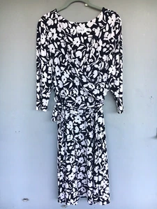 Eliza J Kleid Damen 14 Faux Wickel Schwarz Weiß Blumen Jersey Stretch Elegant Party - Bild 1 von 15