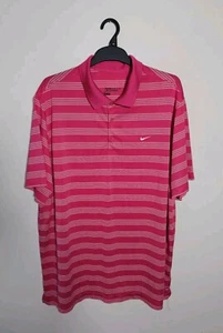 Nike Golf Polo Shirt Men's 2XL Pink Stripe Tour Performance Dri-Fit Short Sleeve - Picture 1 of 8