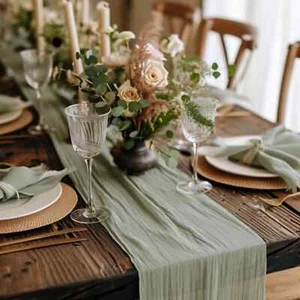 Cheesecloth Table Runners in Sage Green – 12-Pack, 35"x120", Boho Wedding - Picture 1 of 10