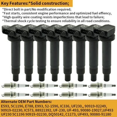 8x Bobina de encendido + bujía para Lexus GS430 LS430 Toyota Tundra Sequoia C1173 Foto 1 de 4