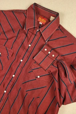 Camisa Ely Plains Para Hombres Grande Roja Perla Occidental A Presión Vaquero Rayas Manga Larga Foto 1 de 4