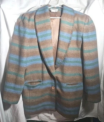Blazer de esquina informal vintage para mujer talla 10 manta a cuadros puntada mezcla de lana Foto 1 de 4