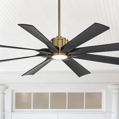 60" Defender Modern Indoor Outdoor Ceiling Fan with LED Light Remote Brass Black - Image 1 of 4
