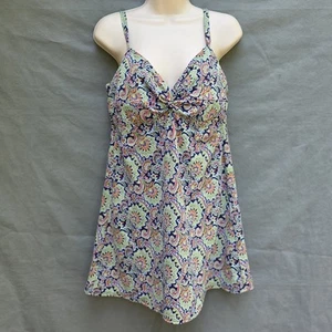 Land's End Paisley V-Ausschnitt verstellbare Träger Größe 8 Badeanzug Kleid Twist Front - Bild 1 von 5