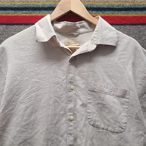 90s Saddlebred Linen Blend Shirt Mens Medium Short Sleeve Khaki Beach Button Up - Picture 1 of 8