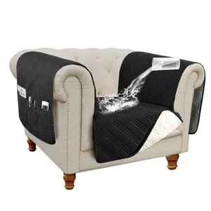 100% Waterproof Armchair Slipcovers Modern Arm Covers with Chair Black/Beige - Picture 1 of 7