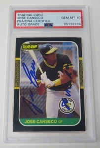 Jose Canseco A's Signed Autograph 1987 Leaf Card 151 w/86 AL ROY PSA 10 Auto - Picture 1 of 5