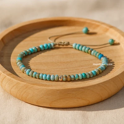 Natural Turquoise Dainty Bracelet Gemstone Protection Women Men Crystal Jewelry - Image 1 of 4