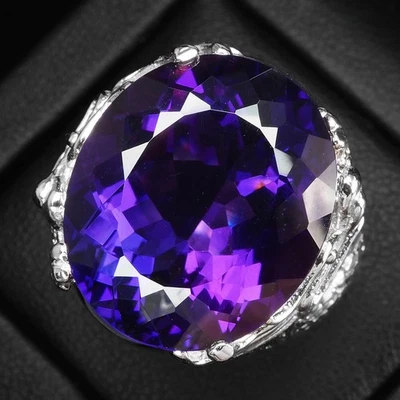 Opulentos anillos pavé hechos a mano de plata de ley 925 ovalados de amatista violeta de 20,95 quilates Foto 1 de 4