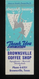 Feliz Navidad Brownsville Cafetería Espaguetis Raviolis Brownsville TX Años 50 - Imagen 1 de 2