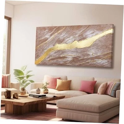  Arte de pared en lienzo abstracto contemporáneo 24"x48" 48L" x 24W" rosa y dorado Foto 1 de 4