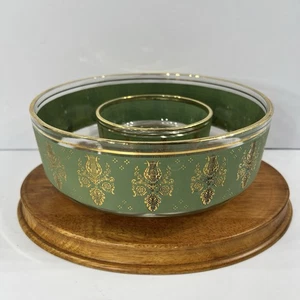 Vintage MCM Durchbruch Harfe Schnörkel grün mit 22K Goldrand Chip und Dipschale Set - Bild 1 von 11