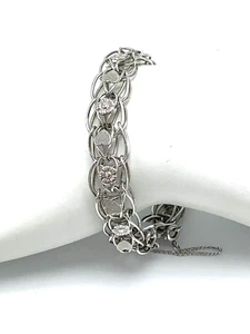 Sterling Silver 925 Flower and Heart Interlocking Link Tennis Bracelet - Picture 1 of 7