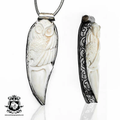 Colgante de plata Hooting Owl tibetano repousse cadena de 4 mm N303 Foto 1 de 4