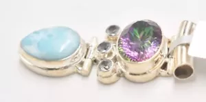 Bohemian Sterling Silver Larimar & Topaz Multi Gemstone Necklace Pendant - Picture 1 of 24