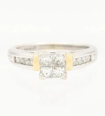 14K 4.1g 2-Tone Solid Gold Cathedral Setting Diamond Engagement Ring Size-7 - Image 1 of 4