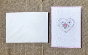 Vintage Curtis Swann Bride To Be Heart Embossed Flowers Bridal Shower Card - Picture 1 of 3