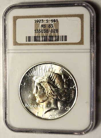CHOICE 1923-S Peace Silver Dollar NGC 63 Beautiful Certified Coin With Toning !! Cover