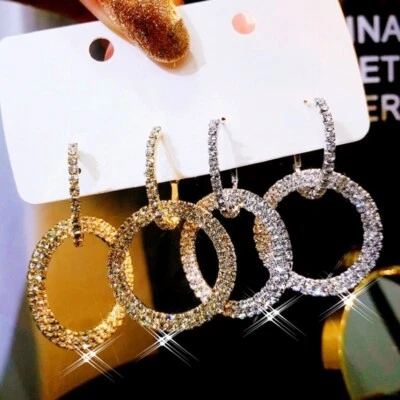 18K White Gold/Gold Filled CZ Large Round Shaped Rhombus Shaped Hoop Earrings Foto 1 de 4