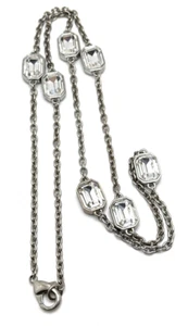 ANN TAYLOR Station Necklace Clear Crystal Swarovski Elements Silver Tone Chain - Picture 1 of 13