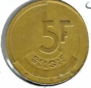 1988 Belgium 5 Francs Brass Coin! - Picture 1 of 2