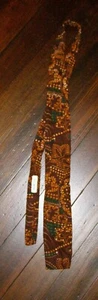 Vintage 60's ROOSTER square end BATIK tie hand printed GEO MEANS brown & orange - Picture 1 of 7