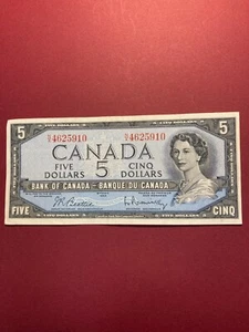 1954 Canada $ 5 Dollars Circulated Banknote Beattie / Rasminsky - Picture 1 of 2