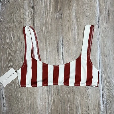 Top de bikini The Elle liso y a rayas para mujer talla mediana marrón blanco playa Y2K Foto 1 de 4