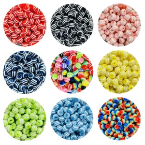 Round Multicoloured striped resin beads 6, 8, 10mm/50pcs, 14mm/10pcs DIY Craft - Picture 1 of 30