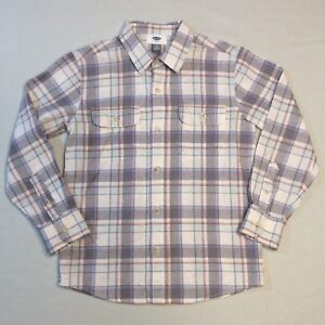 Old Navy White Gray Plaid 55% Linen Long Sleeve Button Shirt Boys 8 M Medium