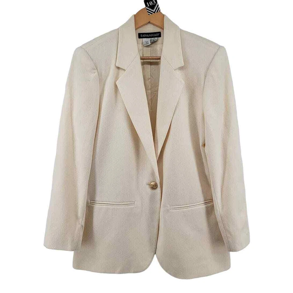 Savannah 100% Wool Single Button Front Boyfriend Blazer 10 Ivory - Image 1 of 4