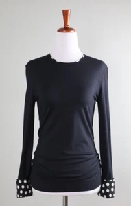 AKRIS PUNTO $295 Solid Black Soft Stretch Modal Polka Dot Trim Top Size US 6 - Picture 1 of 6
