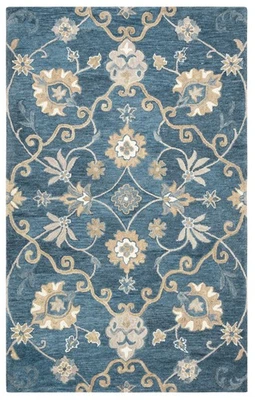 8x8 Rizzy Rugs Blue Vines Scrolls Mirrored Floral Area Rug LO9985 - Aprx 8' x 8' - Image 1 of 2