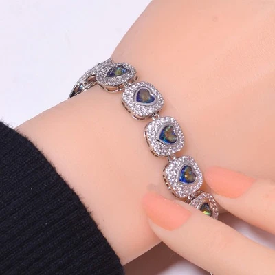 Brazalete Tenis Topacio Fuego Místico Arco Iris Azul y Plata Esterlina Cz925 7.99" B20 Foto 1 de 4