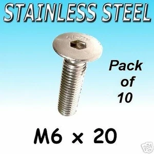 Stainless Steel COUNTERSUNK Bolts M6 x 20 boat etc 10pk - Picture 1 of 1