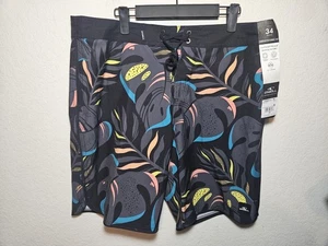 Mens O'Neill Hyperfreak Mysto Scallop 19" Board Shorts Black/Leaf Stretch Sz 34 - Picture 1 of 14