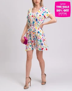 RRP€353 LOVE MOSCHINO Jacquard Mini Dress IT42 US6 UK10 M Weather Symbols Print - Picture 1 of 8