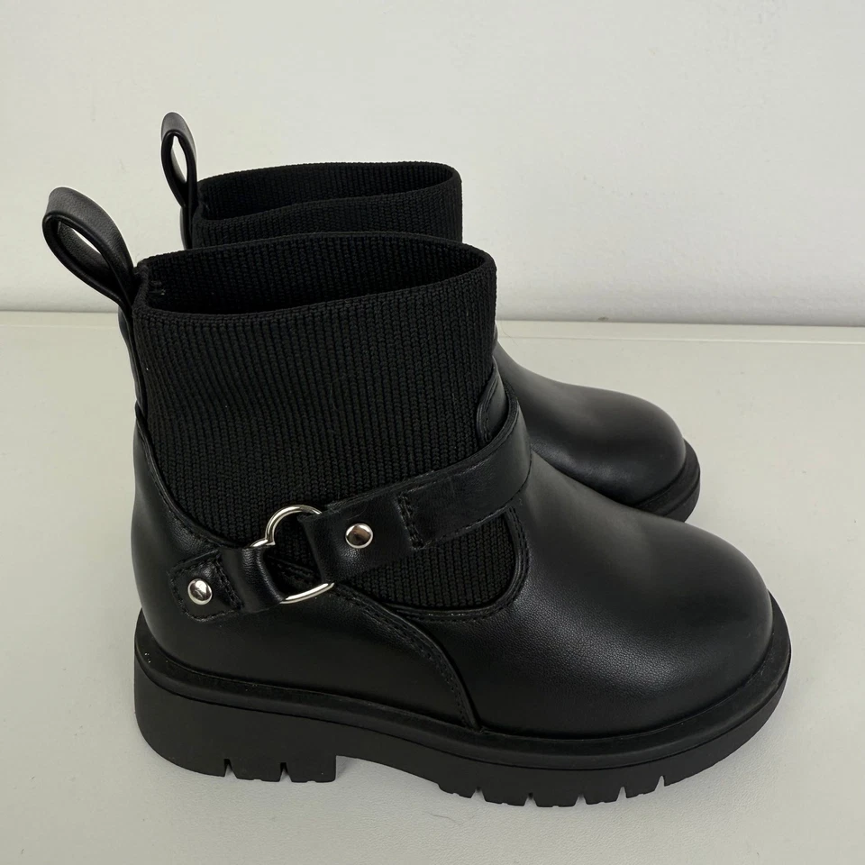 NUEVO SIN ETIQUETAS Baby Gap Niñas Niños Corazón Imitación Cuero Moto Pull-On Botas Negras Verdaderas 7 Foto 1 de 4