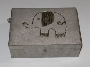 Pottery Barn Kids PBK 2015 Gray Elephant Beaded Jewelry Box Mirror Inside - Picture 1 of 12