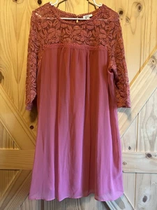 AUW Women's Lace Sheath Dress 2X Dusty Rose Pink 3/4 Sleeve Knee Length Layered - Picture 1 of 7