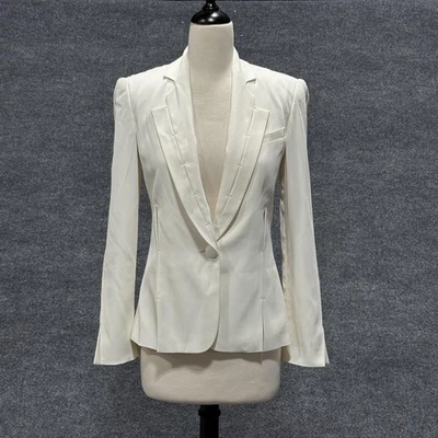 Blazer ajustado de sarga brillante Zac Posen para mujer 4 chaqueta blanca marfil mezcla de seda EE. UU. Foto 1 de 4
