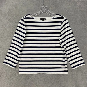 J.Crew Top Womens XS Striped Boat Neck White Navy Blue Nautical Cotton Blend - Picture 1 of 8
