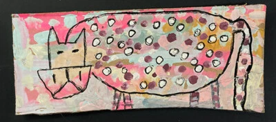 Cow Painting Polka Dots Original Outsider Art Whimsical Animal Artwork Quirky - Image 1 of 4
